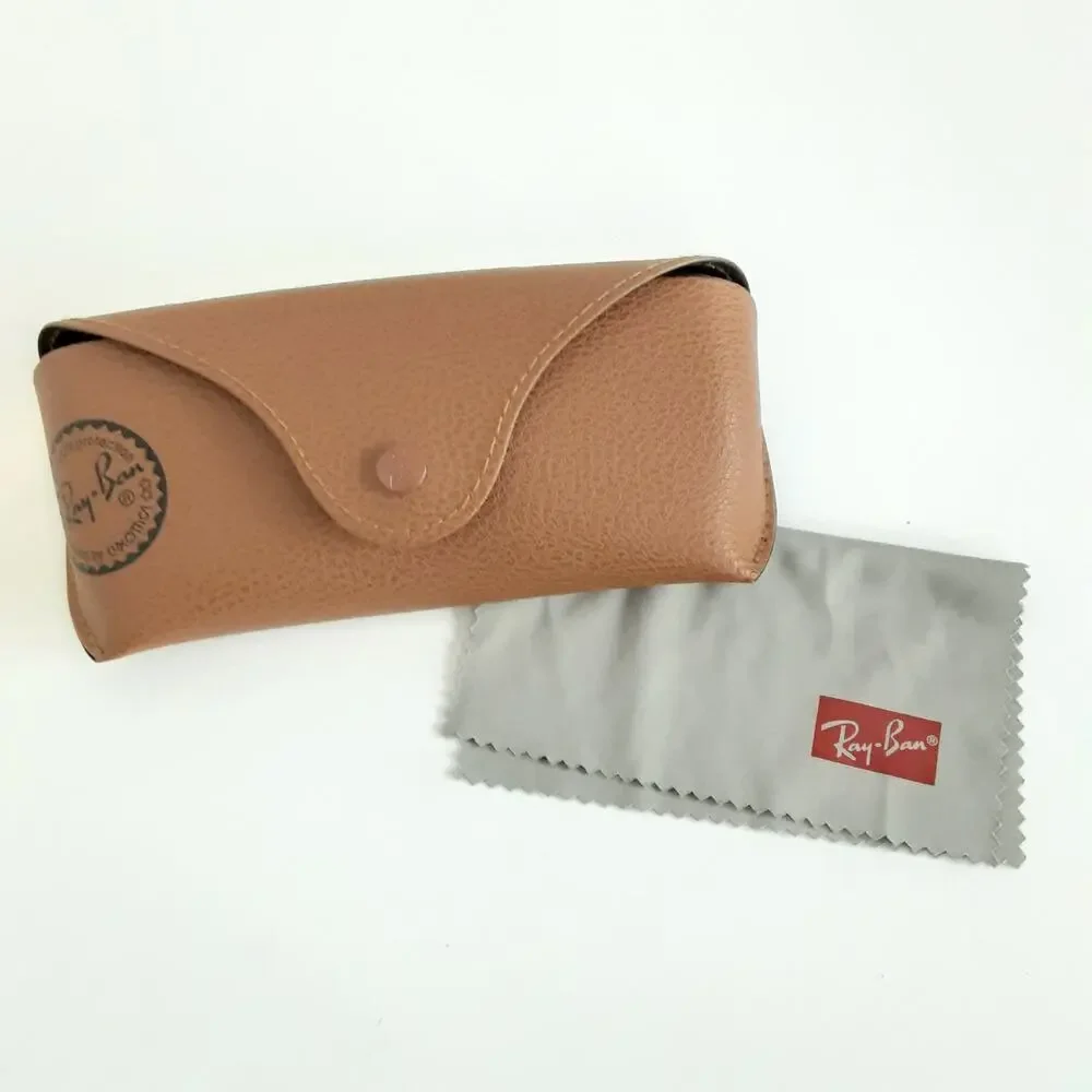 Ray-Ban Leather Hard Shell Glasses Case Brown Eyewear Cleaning Cloth Sunglasses